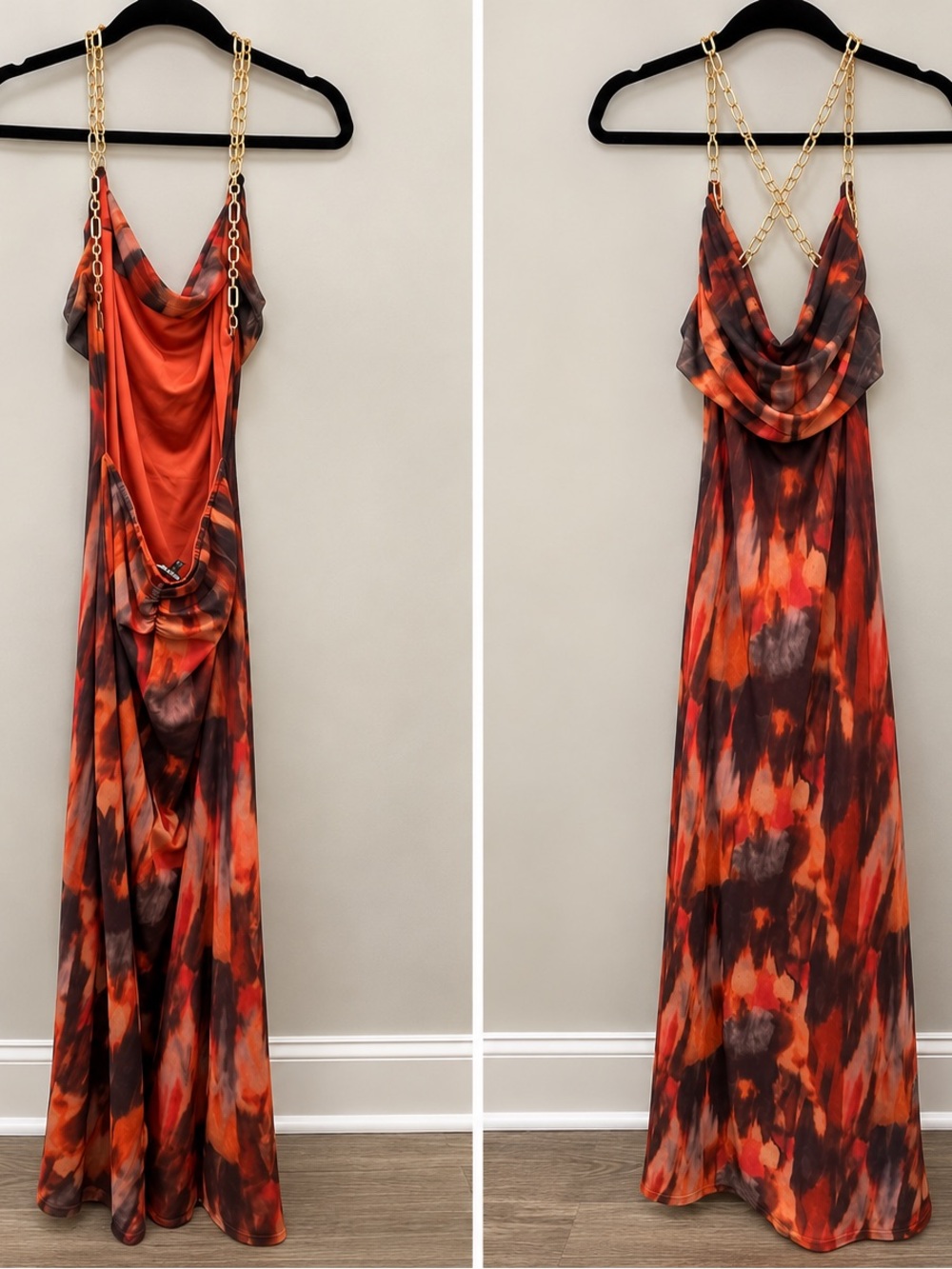 New Without Tags Mesh Maxi Dress – Gold Crisscross Chain Back – Size Small